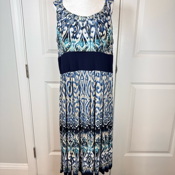 R&M Richards Dresses & Skirts - R&M Richards Blue Ikat Empire Waist Midi Dress 18 Resort Cruise Vacation Summer